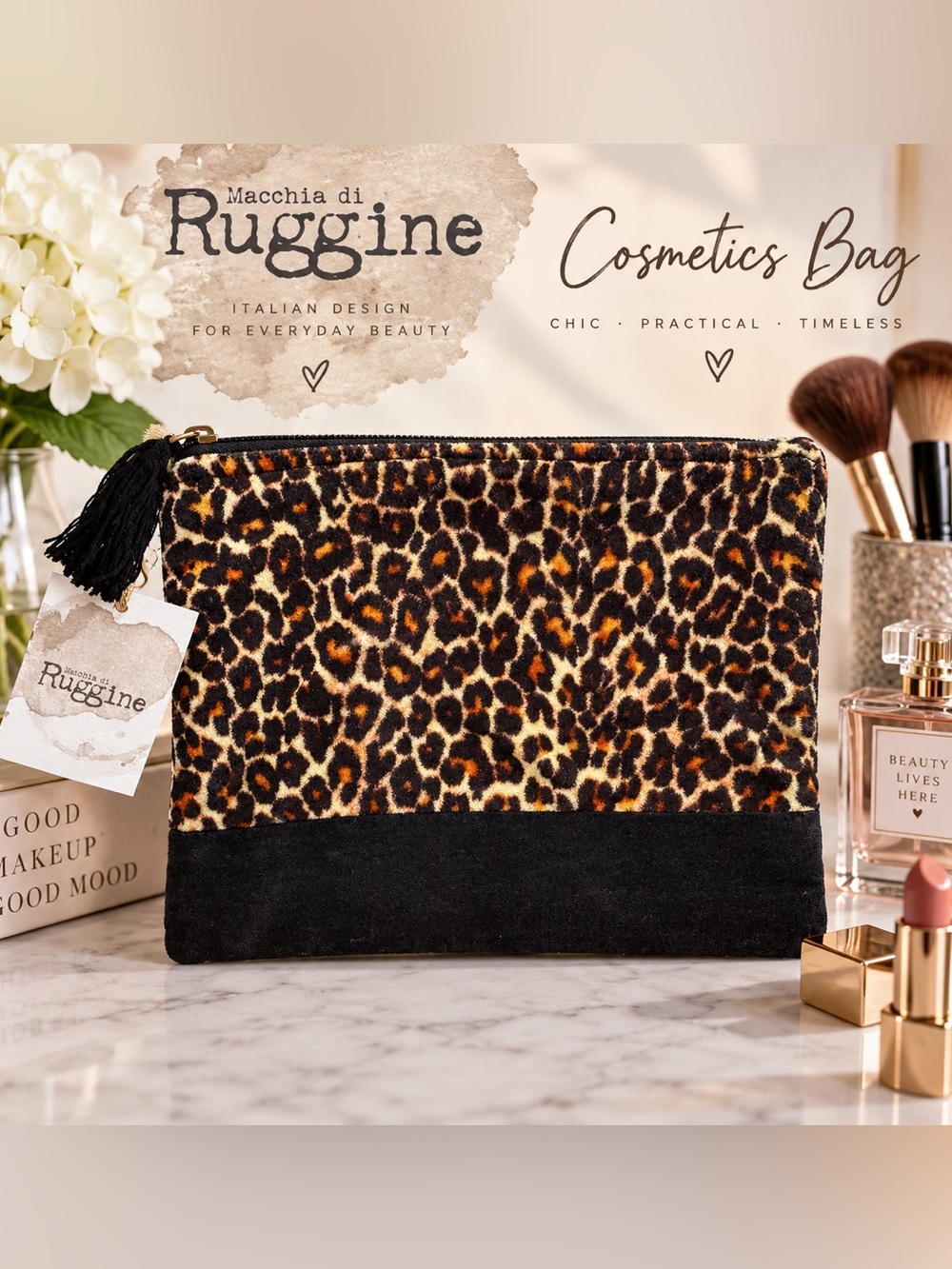 💛 RUGGINE Soft Leopard Print Cosmetic Bag